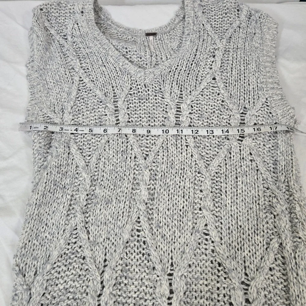 Free People Sweater‎ Dress Size S Small Gray Cable Chunky Knit Wool Angora Blend